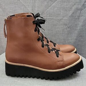 Anthropologie ALL BLACK WOMENS FLATFORM CAMPER 3T LACE-UP BOOTS, BROWN, SZ 41